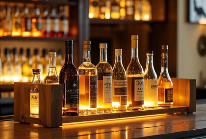 What kinds of wine bottle display racks are commonly used in bars?