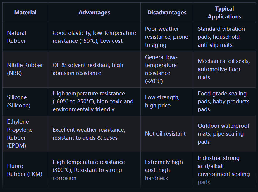 Rubber pads in mixers, refrigeration equipment description