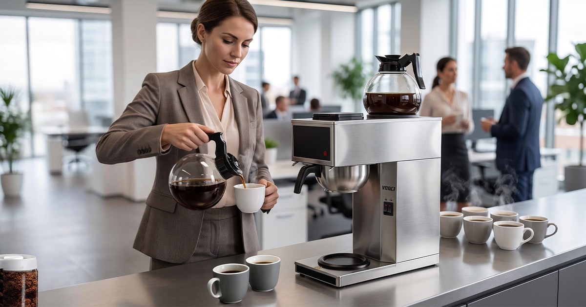 Customer service staff use the coffee machine Customer service staff use the coffee machine